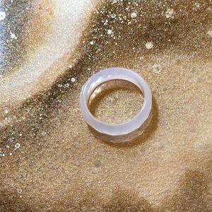 Faceted Pale Blue Chalcedony Agate Band Ring | Size 6.5